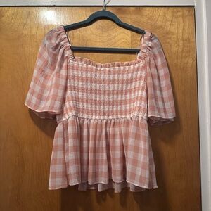 Pink Gingham Smocked Top